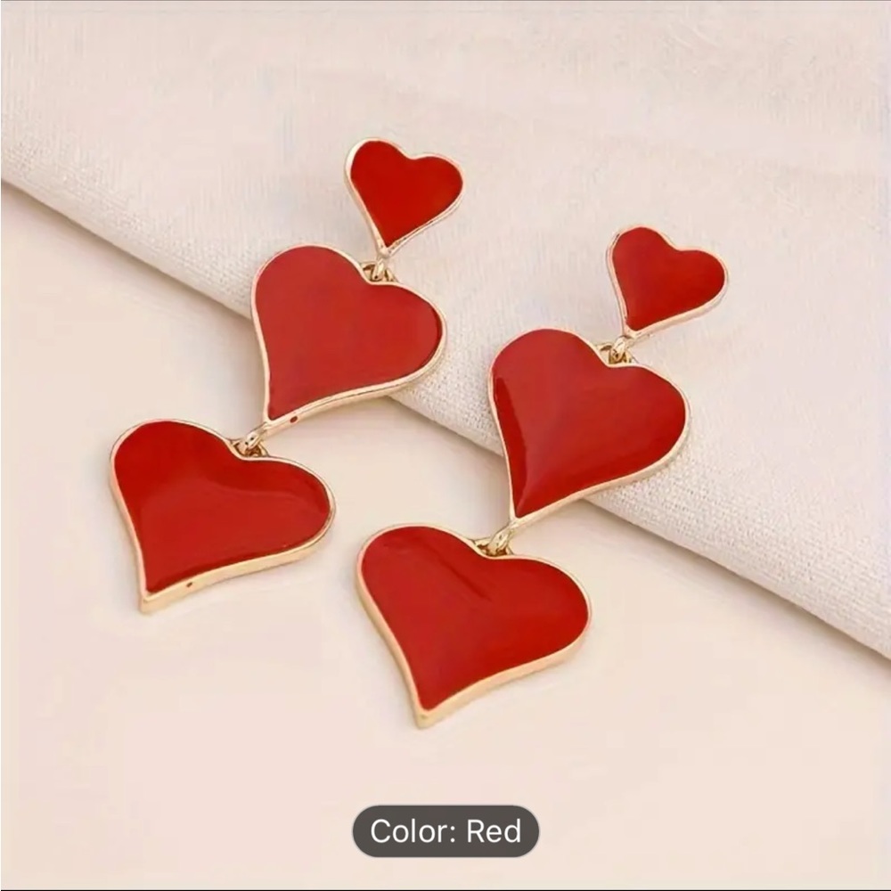NWT triple red heart enamel earrings